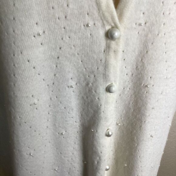 Koret Soft Ivory Grandmacore, Pearlcore Old Money, Vintage V Neck Cardigan Sz L - Picture 5 of 11